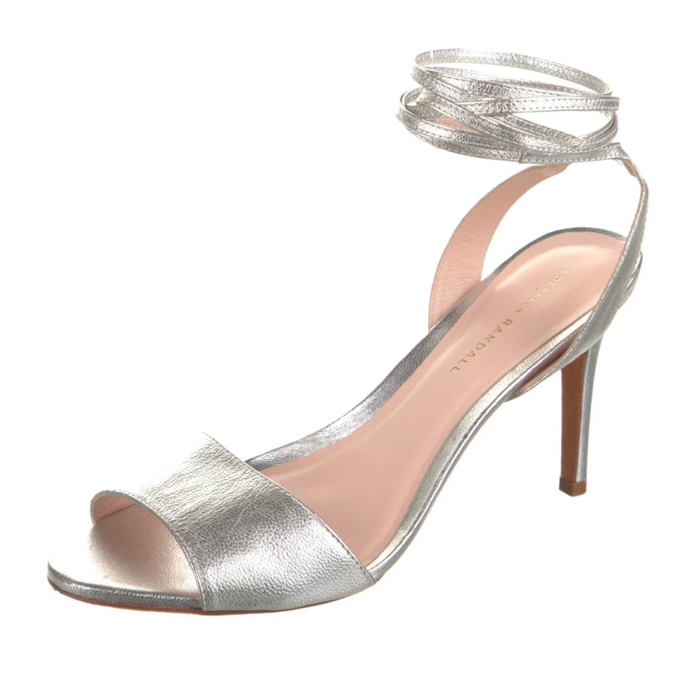 Loeffler Randal Silver Leather Tie Heel Sandal